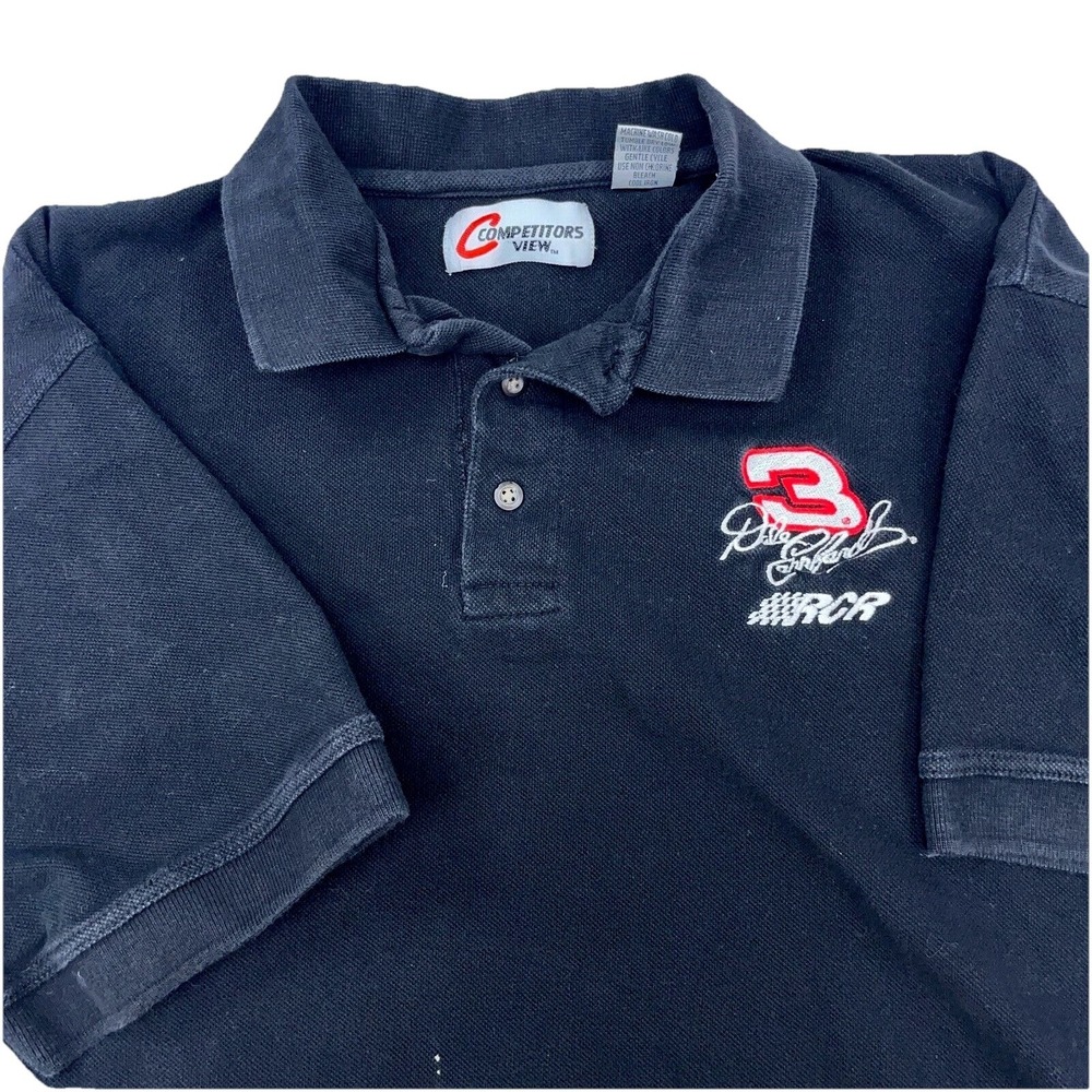 Vintage Dale Earnhardt Polo Shirt Men Large Black Rugby Cotton Y2K Faded Racing*